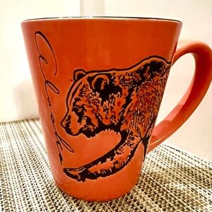 New Alaska Bear Embossed Orange/Black Coffee /Tea Mug. Sturdy Ceramic.